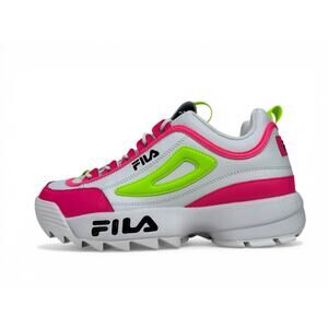 Fila Disruptor 2 Platform Sneakers Womens 11 White Leather Neon Pink Green Y2K